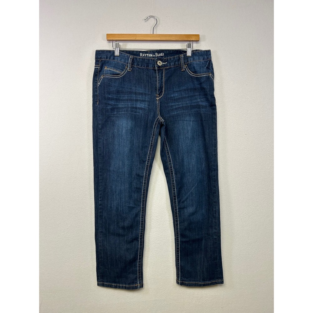Casual‎ Classic Rhythm in Blues Womens 10 Short Dark Wash Straight Leg Jeans
